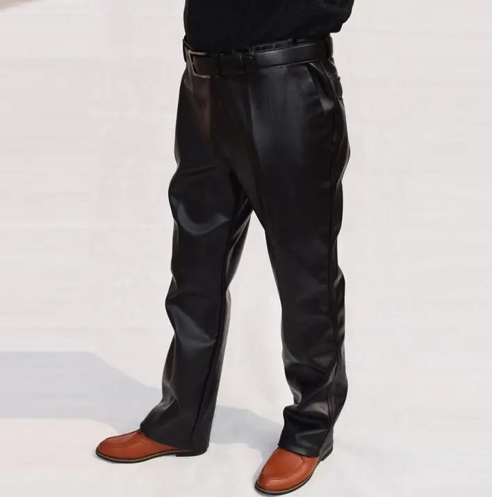 Брюки мужские кожаные Непродуваемые утепленные брюки из искусственной кожи
