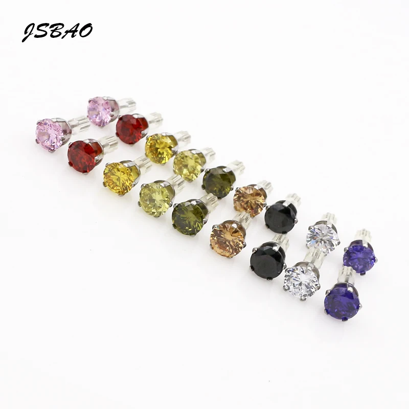 Серьги-гвоздики женские JSBAO, 7 мм, 9 цветов, с фианитами