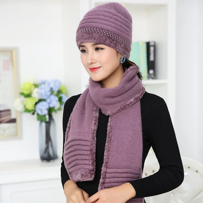 Ymsaid Новая зимняя женская шапка из кролиного меха шарф комплект теплая шерсть