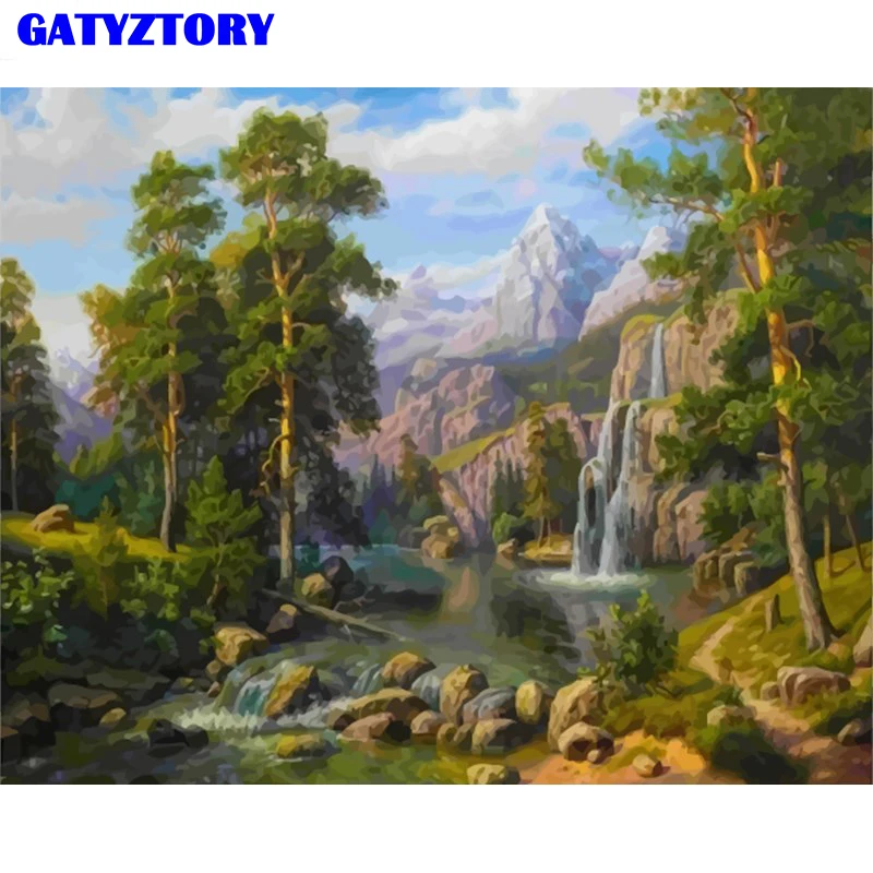 GATYZTORY рамка лес водопад Сделай Сам Набор для рисования по номерам ручная краска ed масляная краска ing Wall Art Картина акриловая краска по номерам