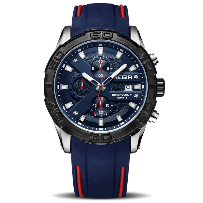 MN2055GS-BKBE-2 Megir модные спортивные Для мужчин часы Relogio masculino Марка Силиконовые армии Военная Униформа Часы часы Для мужчин кварцевые наручные часы час времени Saat - Цвет: MN2055GS-BKBE-2