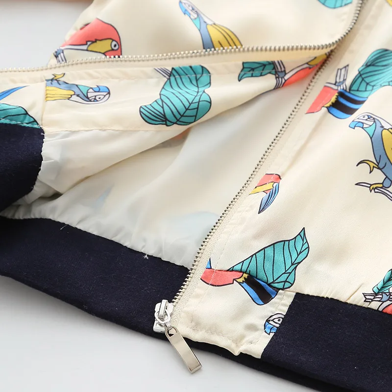 2018 Cartoon Birds Pattern Baseball Jackets For Girls Clothes New Fashion Long Sleeve Kids Outerwear &amp Coats Children's Clothing |