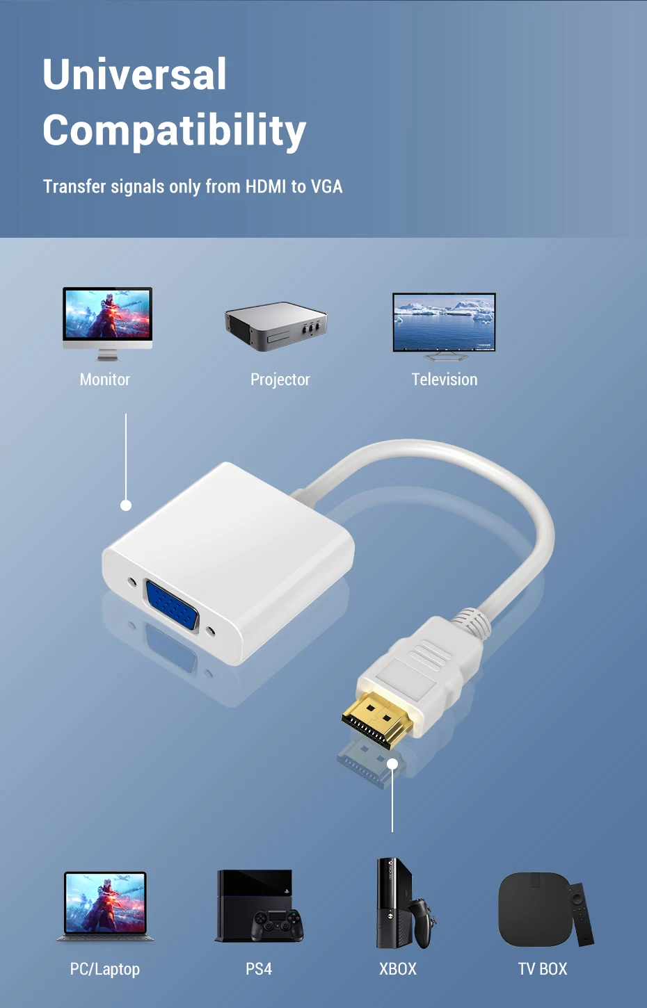 TOPK HDMI к VGA адаптер с аудио HD видео конвертер кабель для Xbox компьютер ПК ноутбук ТВ к проектору