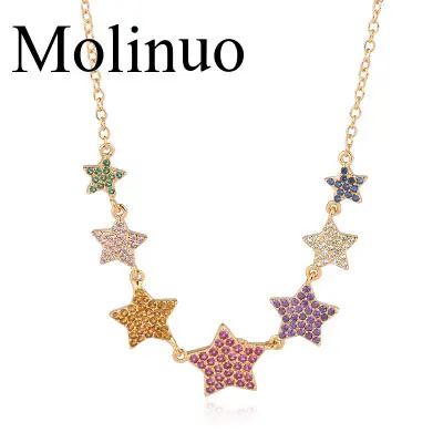 Женское колье с цепочкой Molinuo разноцветное Колье со звездами из фианита