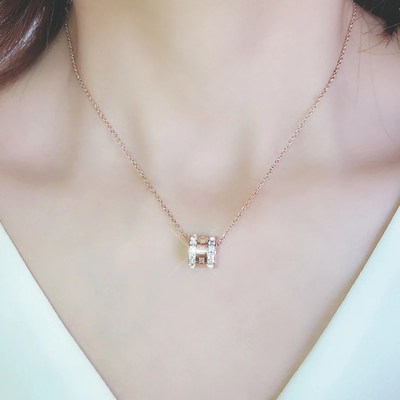 YUN RUO 2018 Новый розовый золотой цвет белый кристалл круглый Римский кулон ожерелье