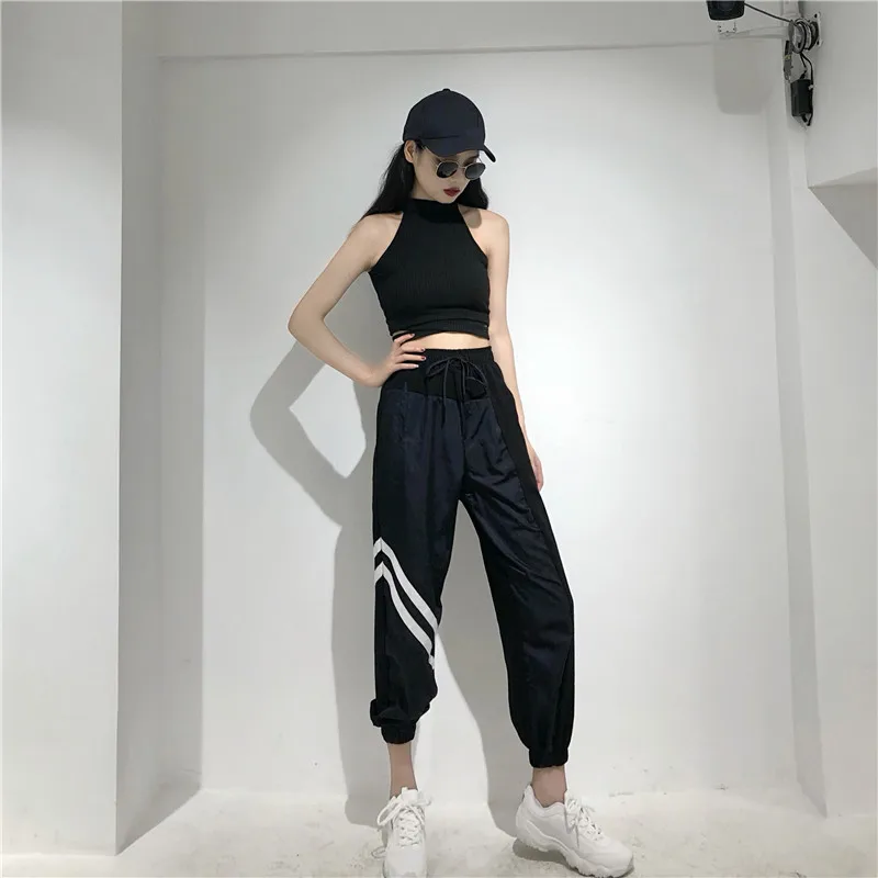 Women's Sets summer new black fashion sexy wild hanging neck vest + high waist loose harem pants two sets of women |