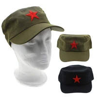 fashion 1pcs cotton fabric adjustable casual china green flat hats hot red star unisex retro chinese patrol army cap gifts