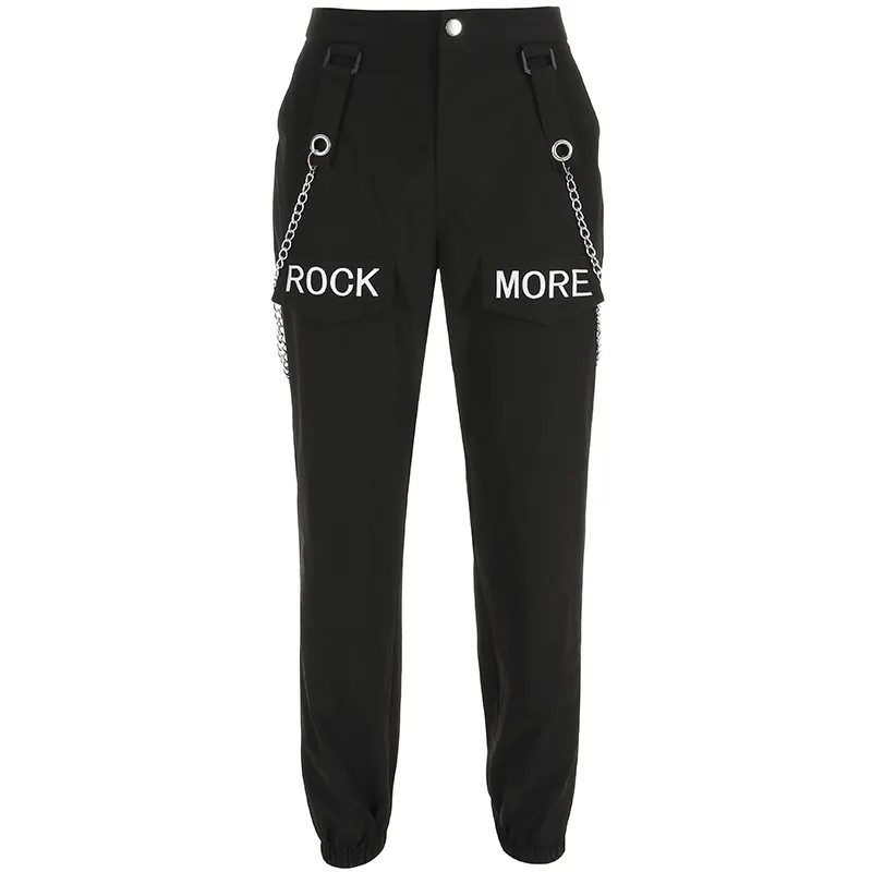 Black Pant SUCHCUTE цепочки в стиле хип-хоп лоскутное письмо вышивка брюки женские эластичные Высокая талия черные спортивные брюки капри брюки женские - Цвет: Black Pant