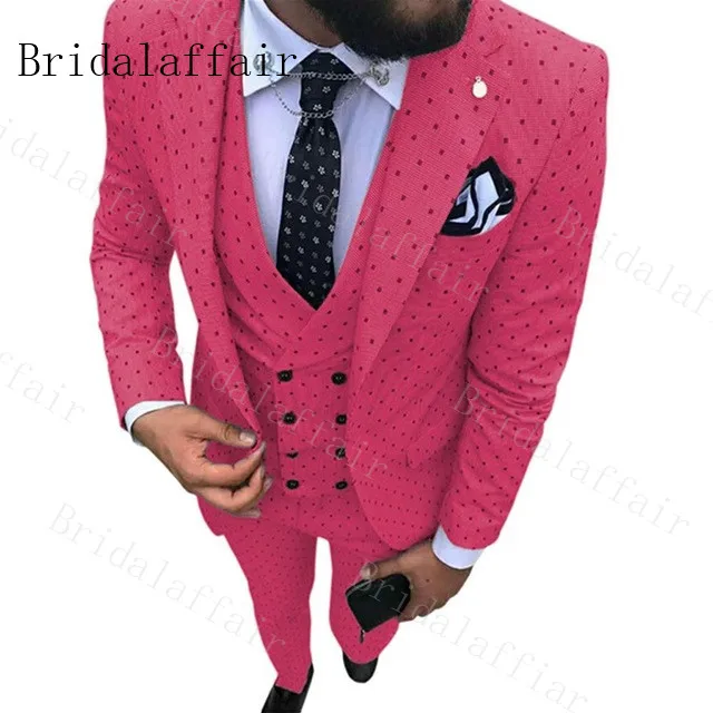 Fuchsia Bridalaffair фиолетовый жених свадебное платье Формальные костюмы в горошек набор мужской модный стиль повседневный деловой костюм из трех частей на заказ - Цвет: Fuchsia