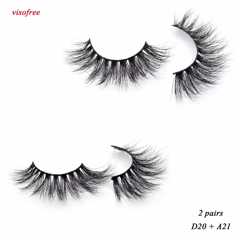 

2pairs Visofree Mink Eyelashes 3D Mink Lashes Full Strip Lashes Criss-cross Handcrafted Cotton Band False Lashes D20 A21 Lash