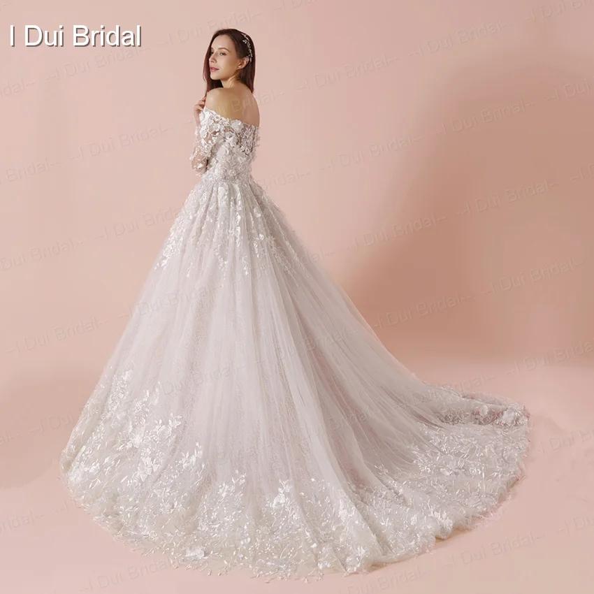 Off Shoulder Wedding Dress Luxury Floral Lace Unique Design New Arrival High Quality