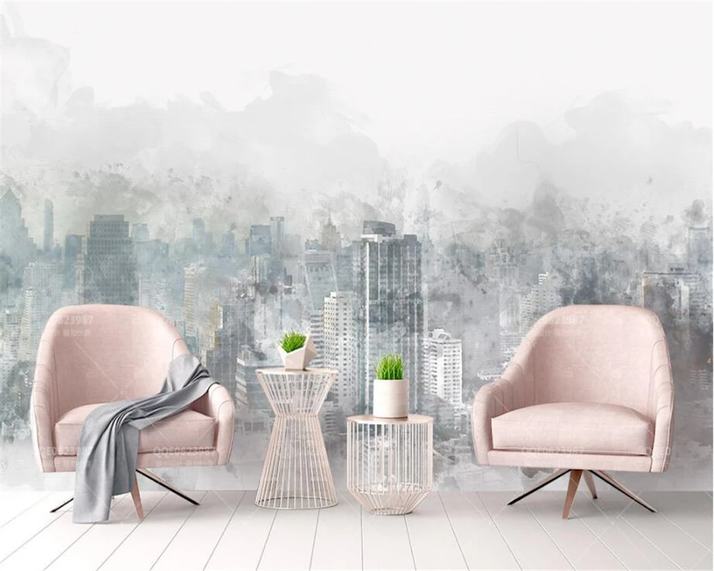 Modern home background decorative 3d wallpaper fashion watercolor hand painted city landscape wallpaper for walls 3 d