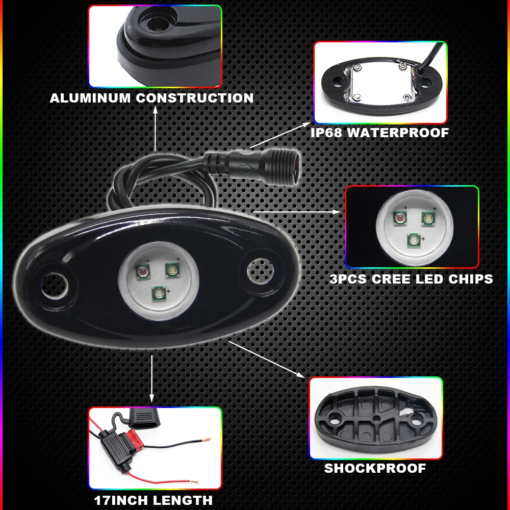 Promotion price 4 Pods RGB Bluetooth Controller Remote 15 DIY Colors Timing Music Flashing LED Rock Light Kit with 4pcs/set | Автомобили и
