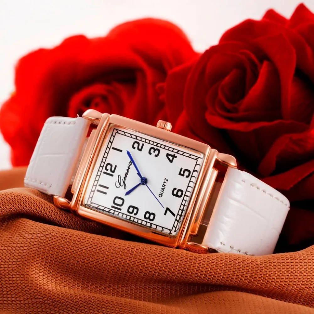 

Women's Fashion Geneva Watch PU Leather Strap Quartz Movement Watch Alloy Stainless Steel Analog Round Watch #W