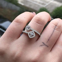 huitan fashion adjustable cubic zirconia ring for women creative geometric roundsquare design luxury wedding engagement jewelry