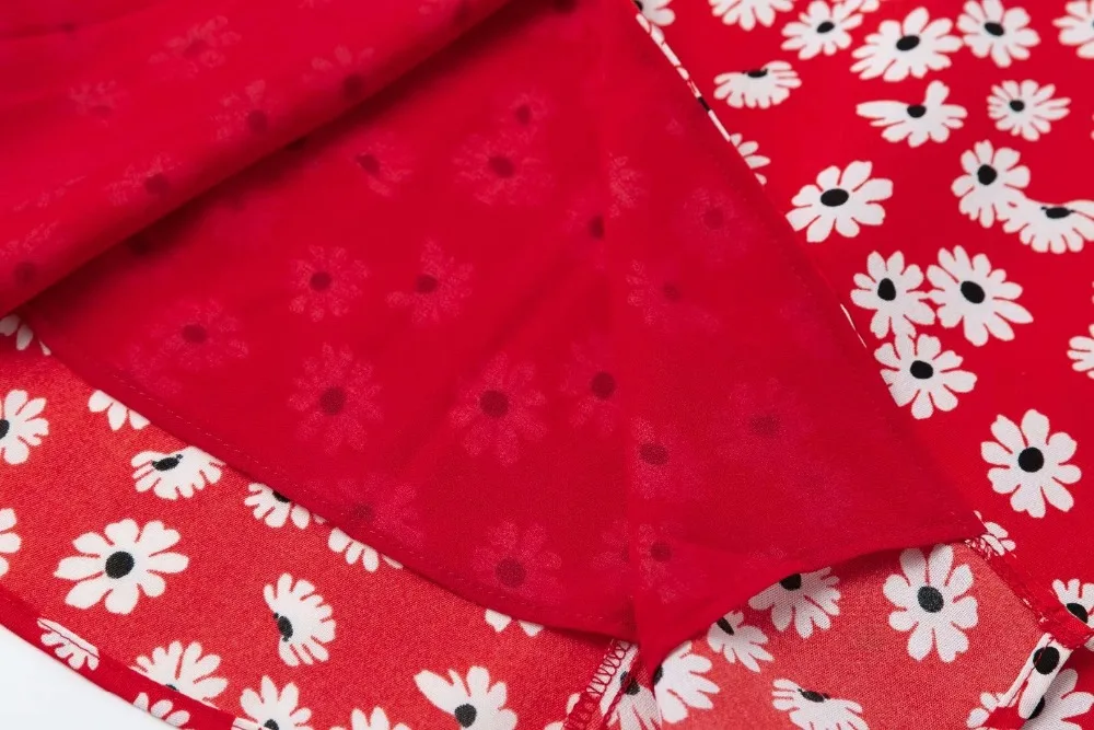 Винтажное платье с завязками на талии Vestidos шикарное красное цветочным принтом