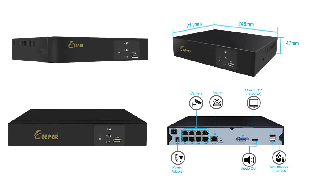 Хранитель H.265 5MP 8CH 52V POE NVR безопасности ip-камера видеонаблюдения системы видеонаблюдения P2P ONVIF 2MP/5MP сетевой видеорегистратор