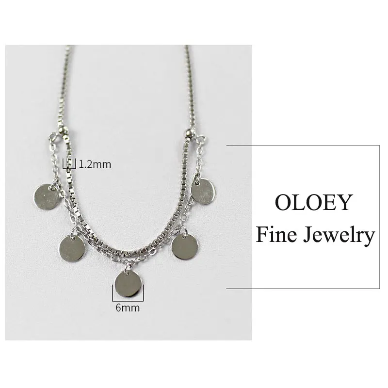 OLOEY, коробка, цепь, диск, лодыжки для женщин, девушек, натуральная 925 пробы, серебряные браслеты для ног, прекрасные аксессуары, ювелирные изделия, YMA007