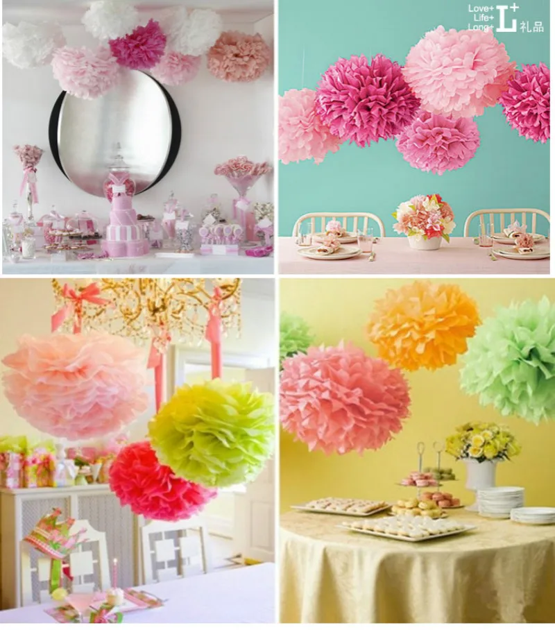 4''(10CM) Tissue Paper Pom Poms DIY Crafts White Paper Flower Ball