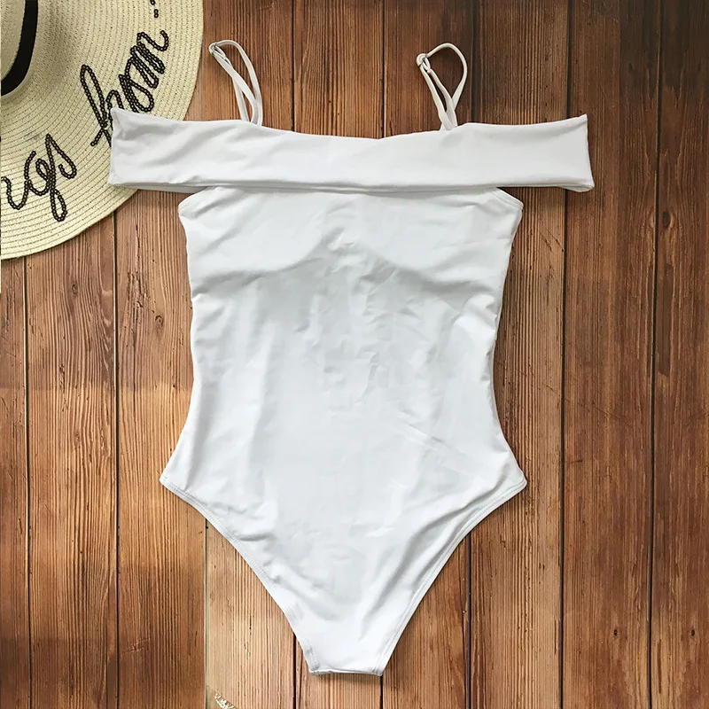 2019 Newest One Piece Women Swimsuit White Sexy Push Up Swimwear Off Shoulder Vintage Bathing Suits Summer Ladies Bodysuits | Спорт и