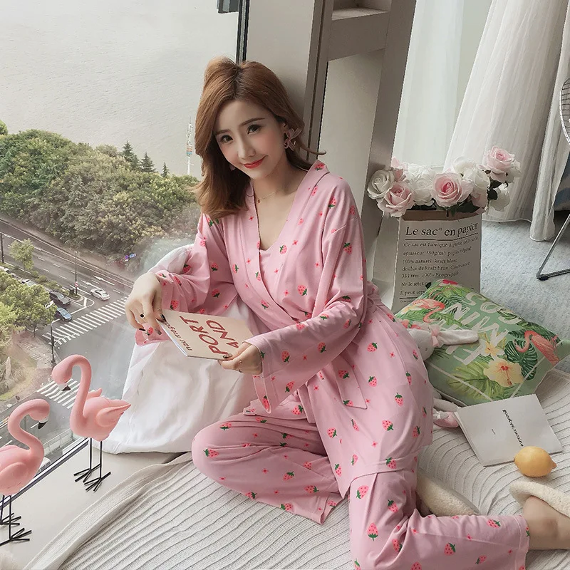 Новинка 2019 весенние женские пижамные комплекты из 3 предметов со штанами