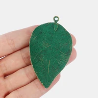 3pcs large vintage bronze verdigris patina metal leaf charms pendants for necklace jewelry beads findings