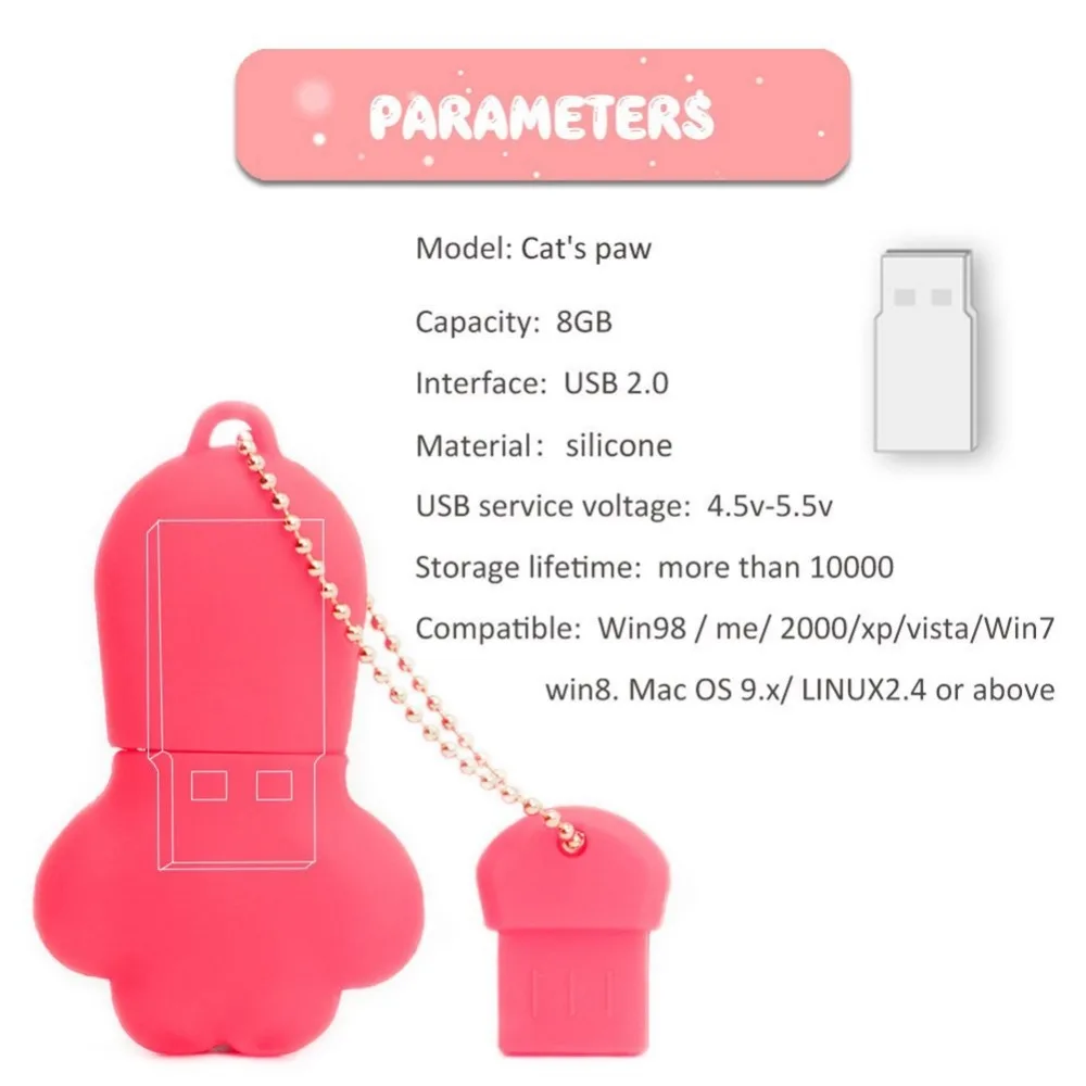 Leizhan usb флэш-накопитель 2.0 милый кошачий коготь памяти 64 г флешки 32 USB флэш-диск 16