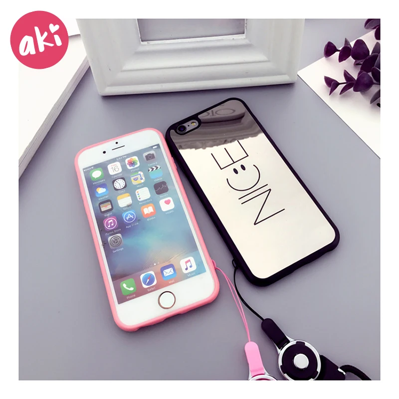 AKI Phone Case Mirror Reflection Soft TPU for iPhone 7 8 Plus Luxury Letter Smile NICE Back Cover 6s 6 |