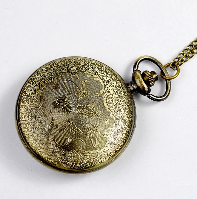 PA009 женское зеленое ожерелье винтажная Мода Изумрудный камень карманные часы