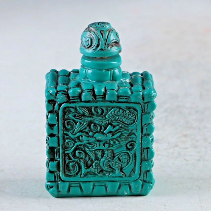 

Elaborate Interesting Chinese Artificial Turquoise Resin Hand Carved Dragon Snuff Bottle