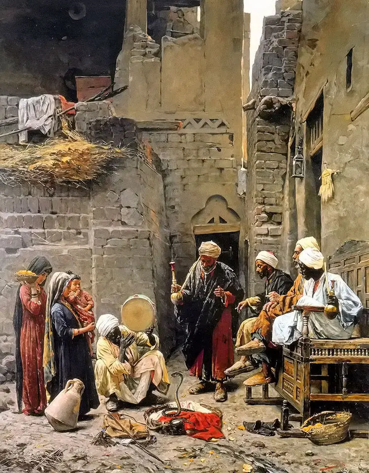Oil painting paul joanovitch - the snake charmer arabs people in street art | Дом и сад