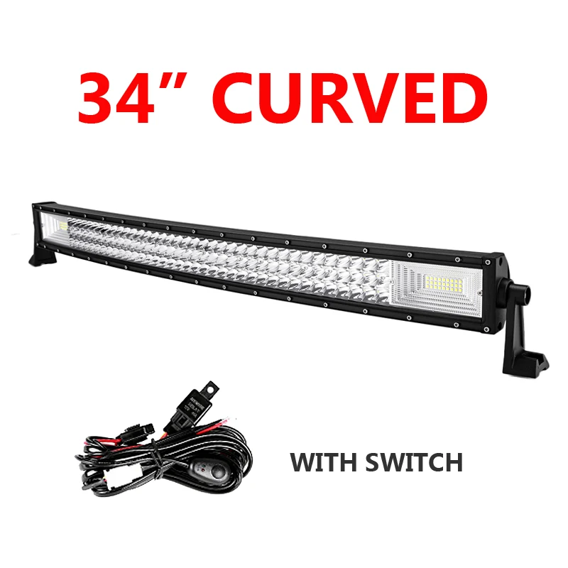 Oslamp 3 ряда 1" 20" 2" 34" 4" 50" прямой/изогнутый СВЕТОДИОДНЫЙ светильник бар 4x4 внедорожный светодиодный рабочий светильник 6000 К пятно+ Наводнение Combo Луч светодиодный бар - Цвет: 34 curved with wire