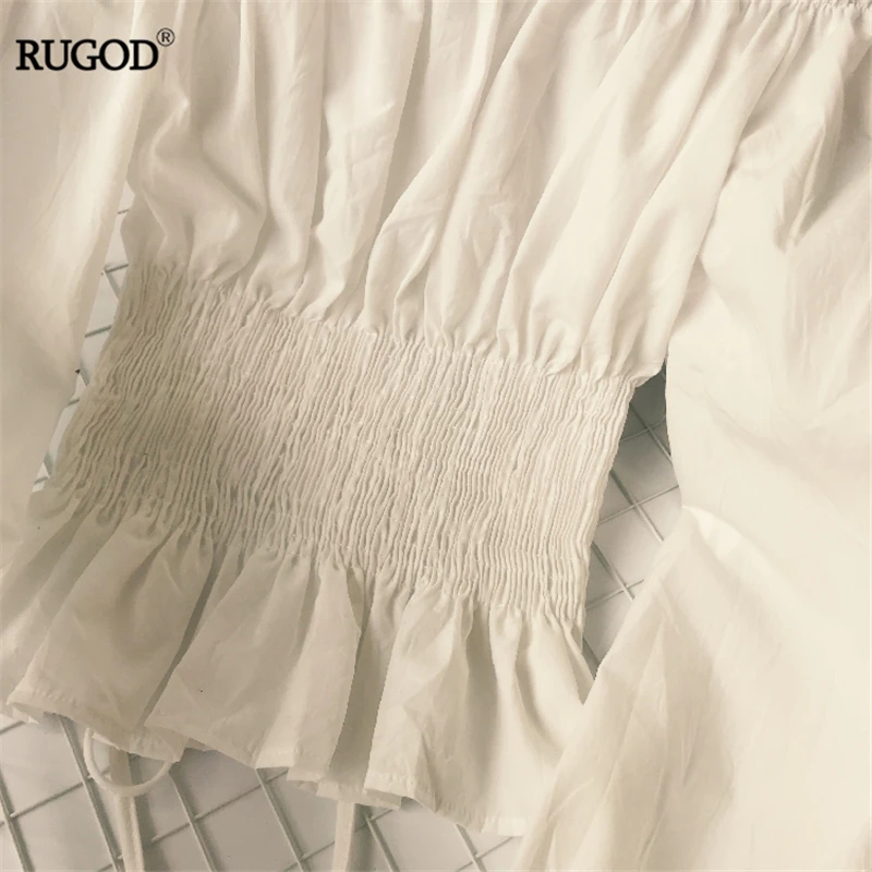 

RUGOD Elegant waistband tied women blouses off shoulder elastic slash neck solid multicolor vintage modis femme blusas mujer