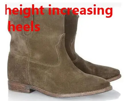 Ботинки «Челси» из натуральной кожи на танкетке и плоской подошве в британском стиле; Замшевые полусапожки на танкетке, увеличивающие рост; цвет бежевый, черный; короткие женские Ботинки martin - Цвет: picture 8