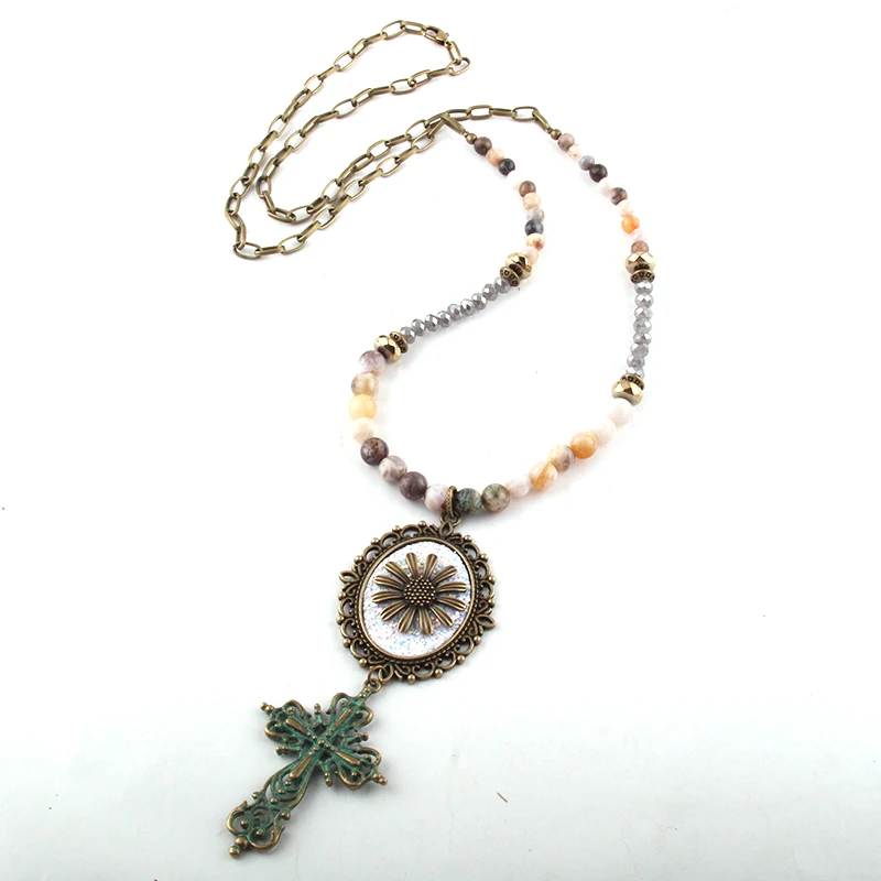 MOODPC модные ювелирные изделия амазонит Природный камень и стекло кристалл кулон в