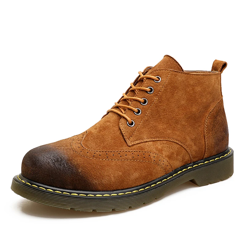 66988Brown Мужские ботинки из натуральной кожи; сезон осень-зима; ботильоны; модная обувь; обувь на шнуровке; Мужская обувь высокого качества в винтажном стиле - Цвет: 66988Brown