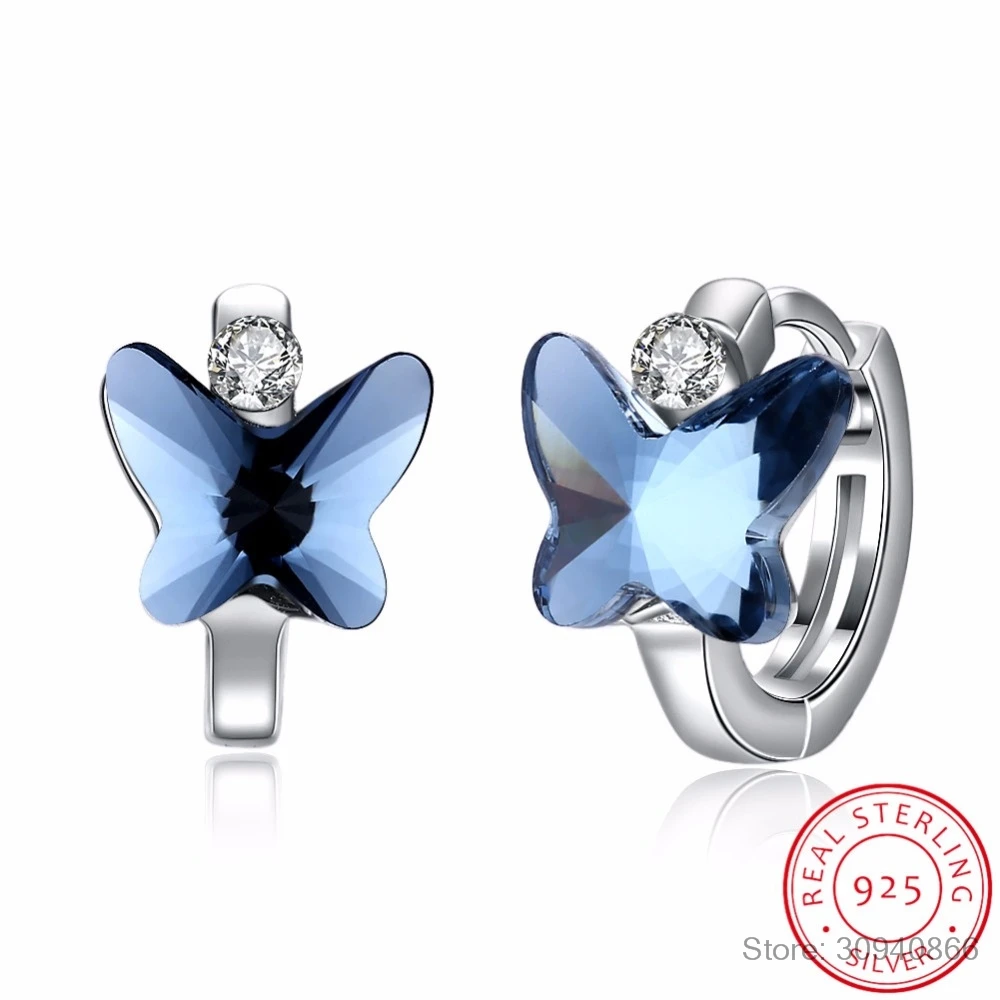 

LEKANI Crystals ELEMENTS Butterfly Stud Earrings Cute Bowknot Piercing S925 Silver Fine Jewelry For Women Gifts