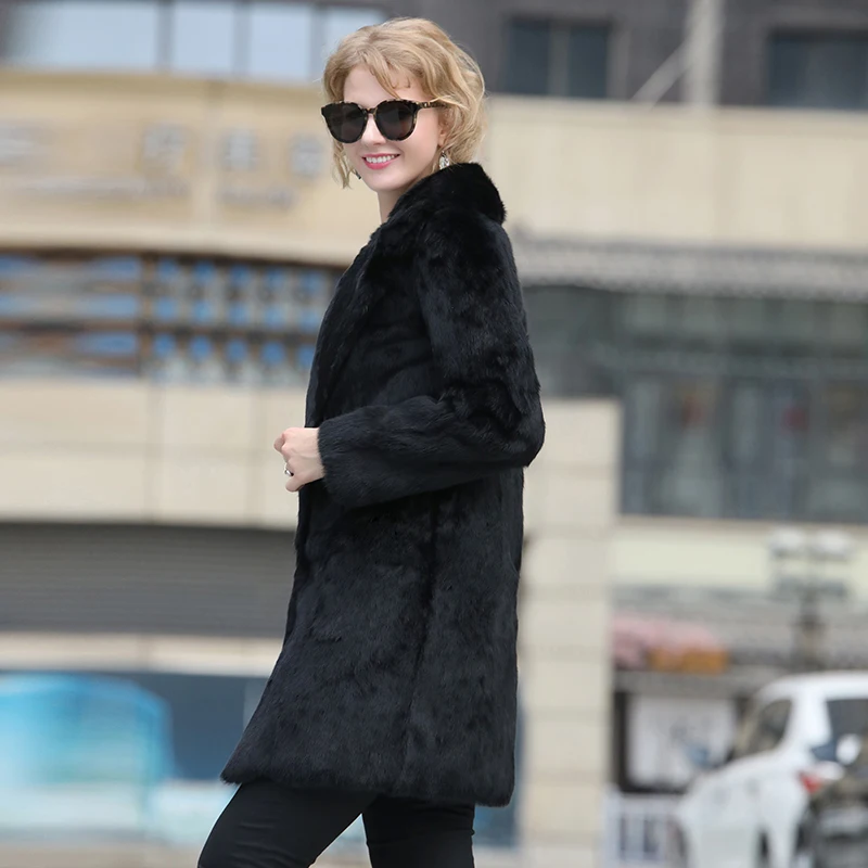 New Button Closed Pure Real Rabbit Fur Coat Factory Plus Size Low Discount Sale Direct Genuine Fur Overcoat tsr356