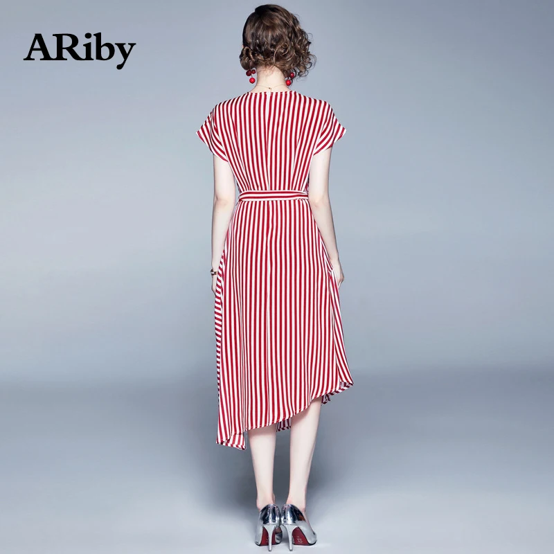 Женское облегающее платье aribby офисное в полоску с коротким рукавом и О-образным