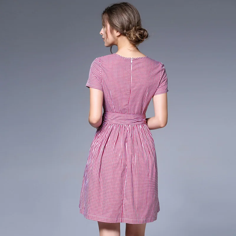 

High Quality New Women Beach casual Short Sleeve Knee mini Dresses Lady Print floral Sashes Dress 8903