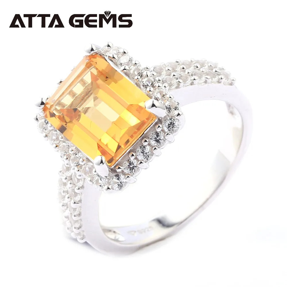 Женское кольцо из натурального цитрина свадебное стерлингового серебра с 5