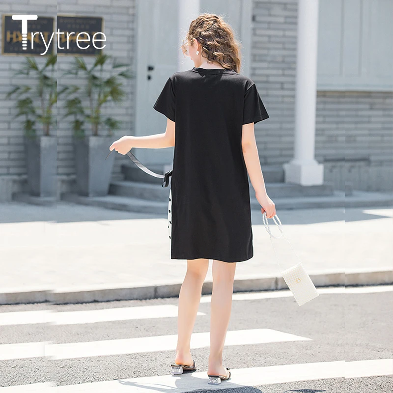 Trytree/2019 летнее женское платье повседневное с круглым вырезом поясом бантом