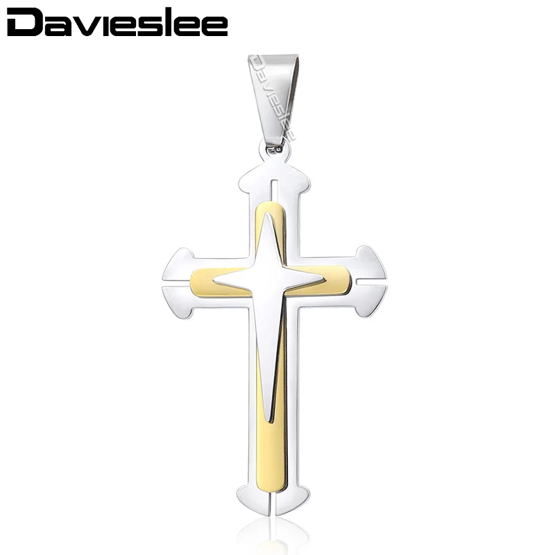 Davieslee 15 стилей, из нержавеющей стали крест кулон для Для мужчин цвета: золотистый, серебристый тон нескольких слоев прозрачными камнями Мода ювелирные изделия DLKPP1 - Окраска металла: KP180
