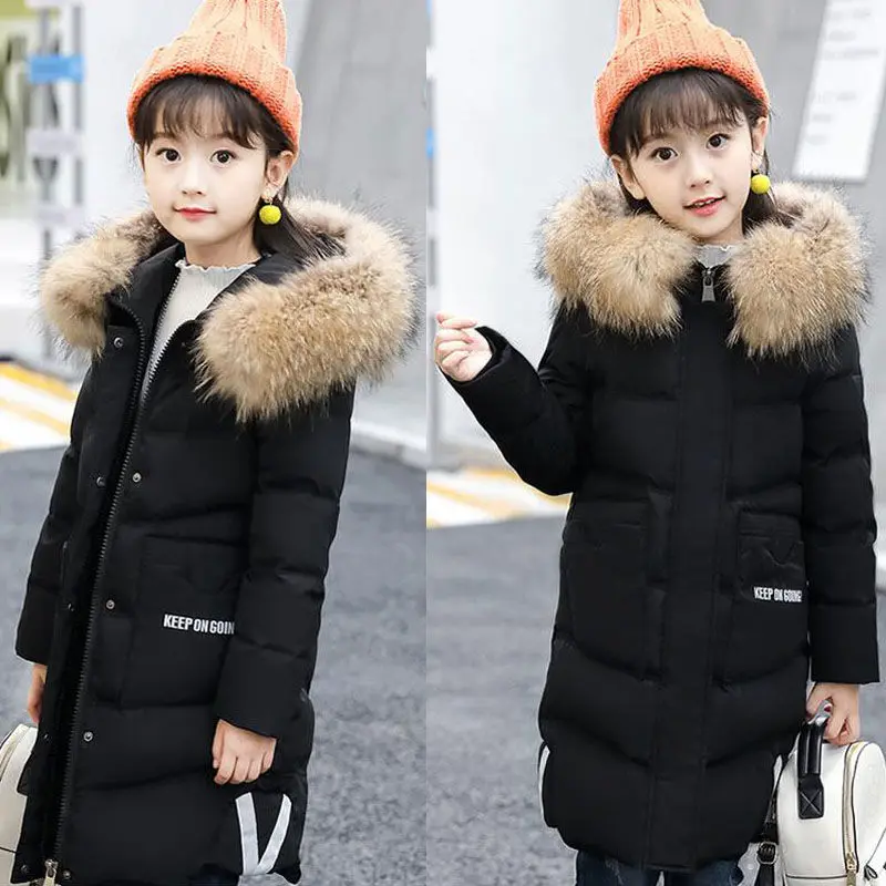 Girl Kids Winter Long Coat Thick Warm Big Fur Hoodies Coats Jakcets Girls Children Overcoat Clothes | Детская одежда и обувь