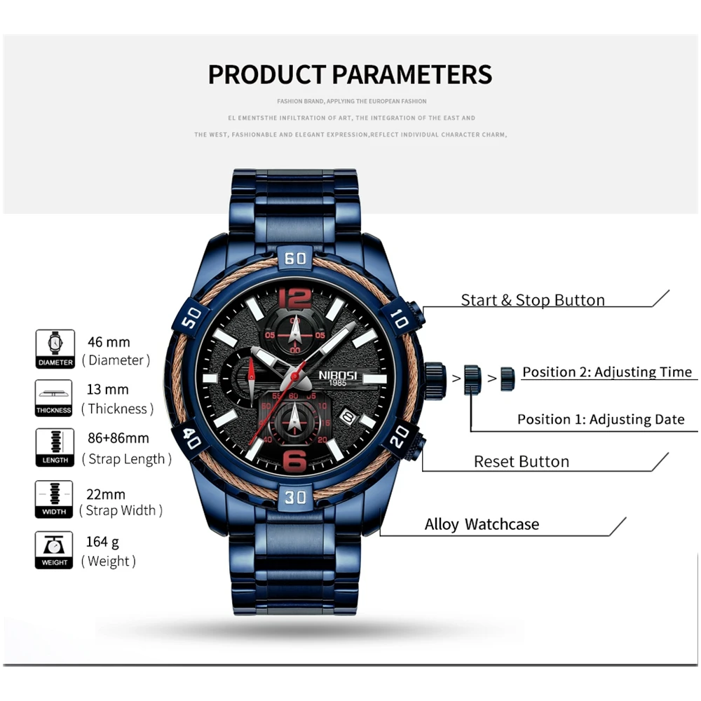 Часы наручные NIBOSI Мужские кварцевые модные спортивные брендовые Роскошные