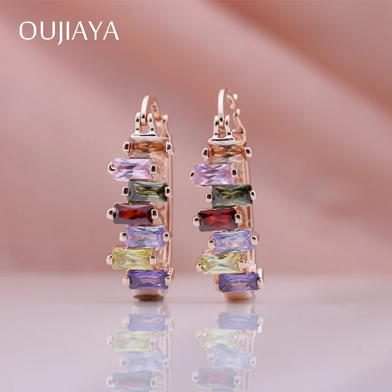 OUJIAYA, Овальные, особенно, 585, розовое золото, цвет, серьги для женщин, тонкая, благородная, неровность, натуральный циркон, свисающие серьги A186