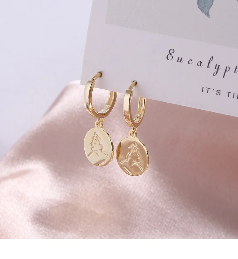 New S925 sterling silver earring fashion portrait round ear bone ear buckle wild personality trend femalegirl ear silver jewelry