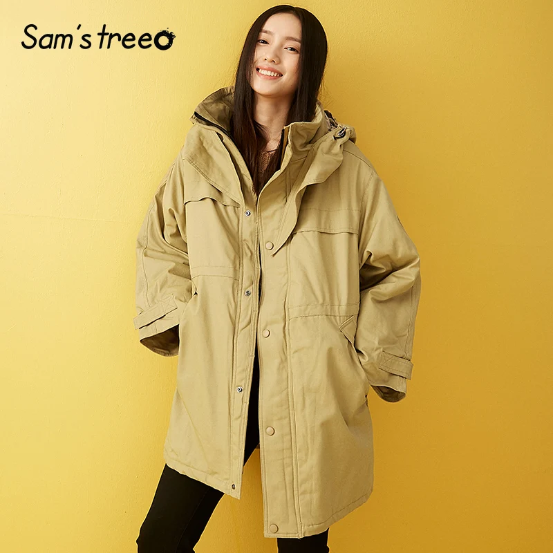 Samstree, одноцветные, на молнии, Kool, стильные, с подкладкой, женские пальто,, осень, зима, с капюшоном, свободные, повседневные, женские, негабаритные куртки