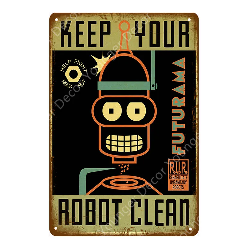YD6297E Futurama Comics винтажные металлические знаки, плакат, настенная наклейка, декоративная тарелка для комнаты, мультяшная табличка, домашний декор, настенная живопись - Цвет: YD6297E