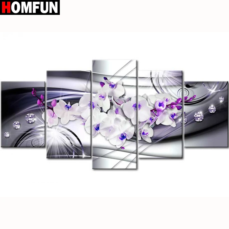 

HOMFUN 5pcs Full Square/Round Drill 5D DIY Diamond Painting "Flower orchid" Multi-picture Combination Embroidery 5D Decor